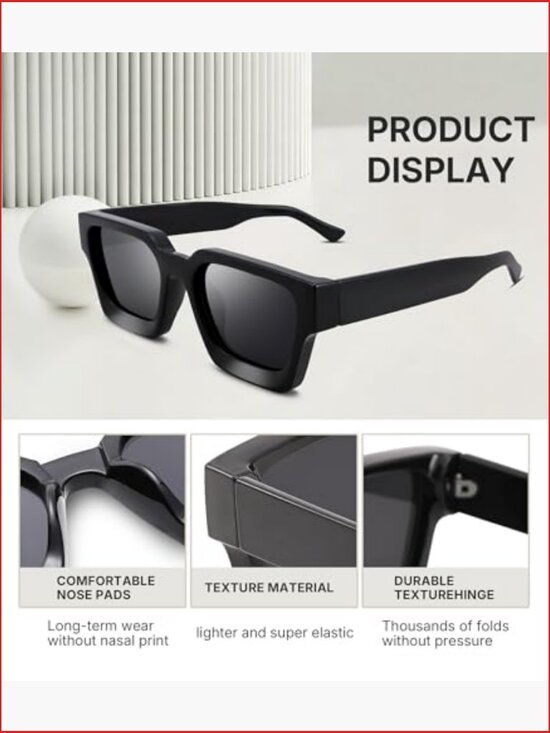 Square Thick Frame Sunglasses for Men Women, Designer Style Shades UV Protection main image 6